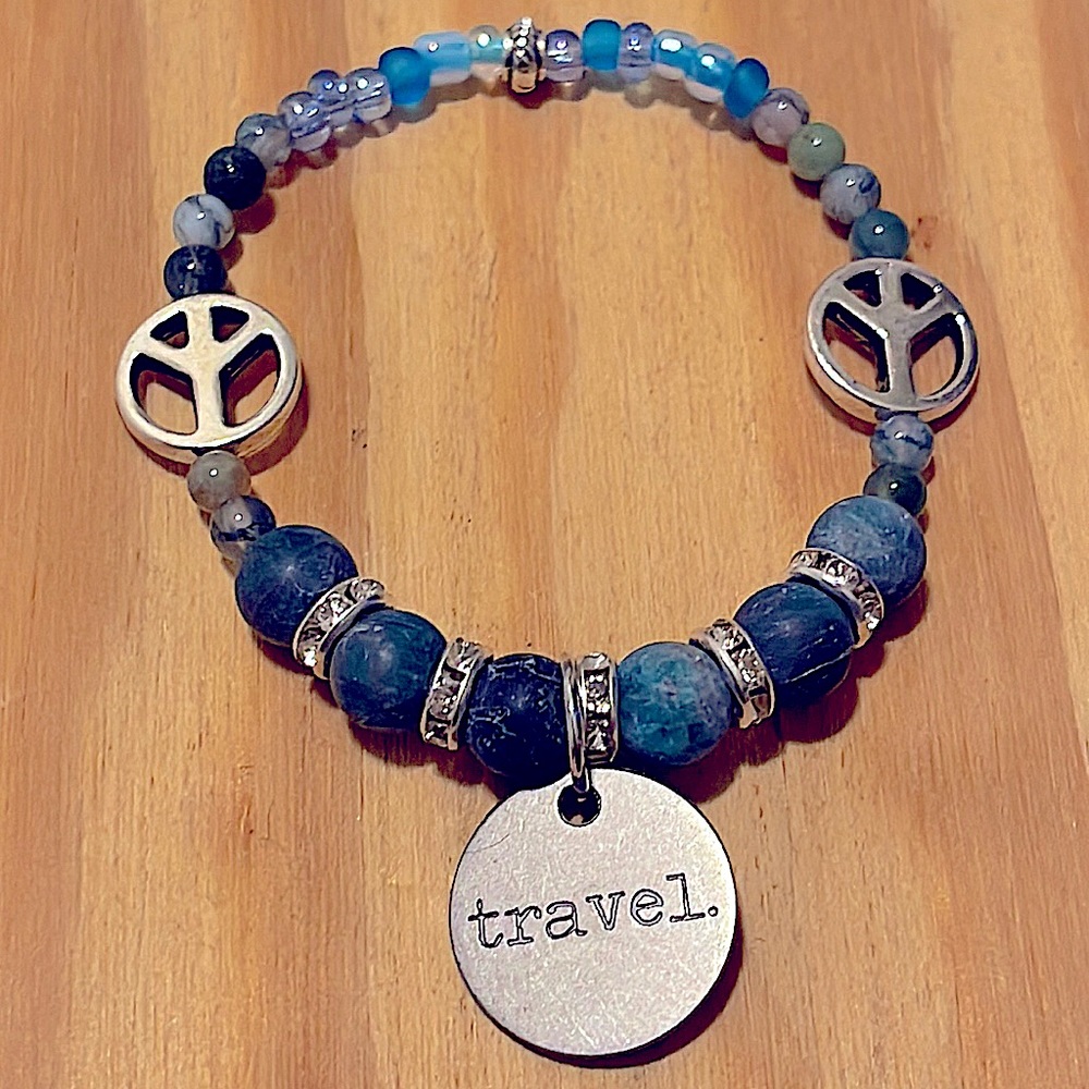 Intention Bracelet Matte Blue Apatite w/ Engraved “Travel” Tag Charm